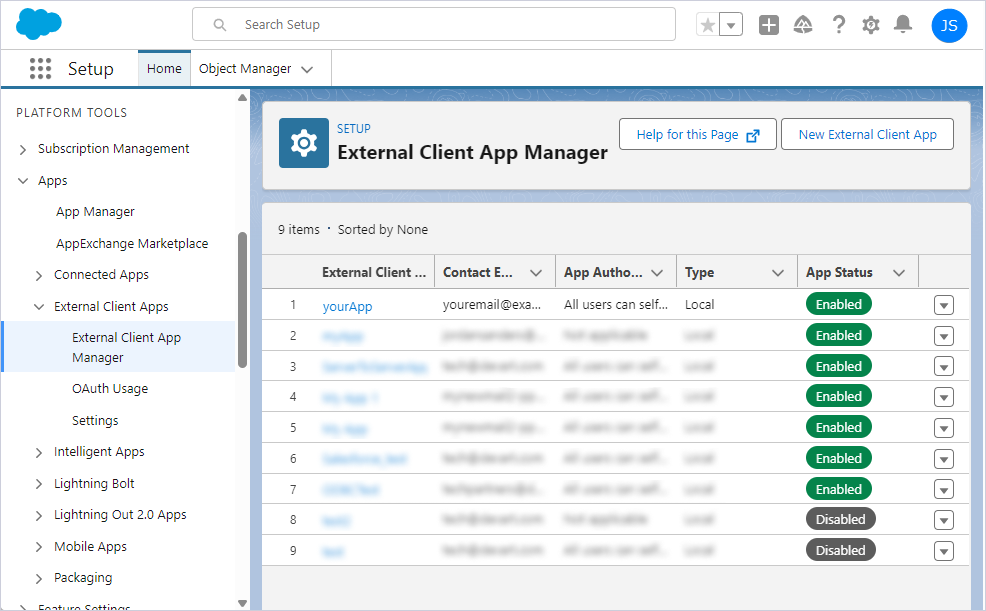 Click the created external client app