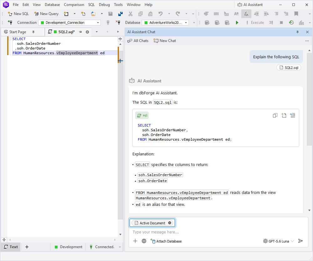 Add current document context to the AI chat