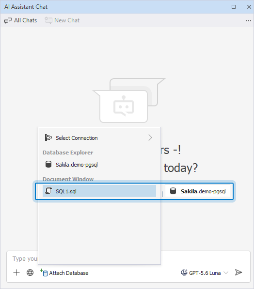 Attach the database for the active document