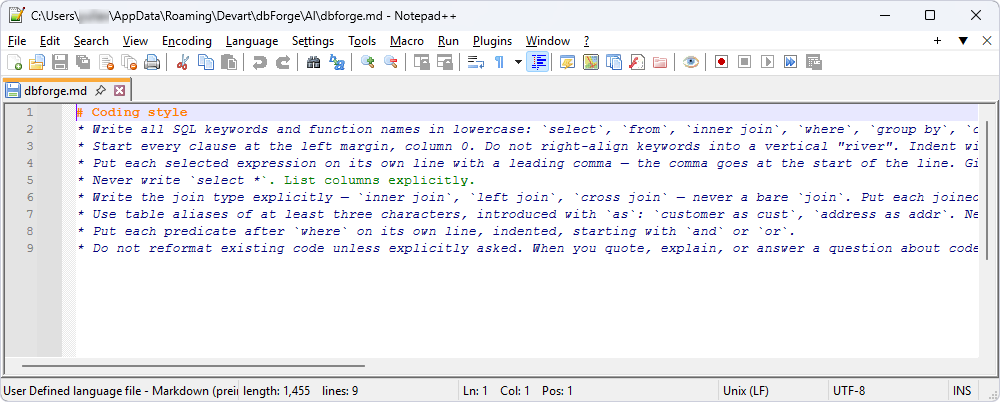 Example of custom instructions
