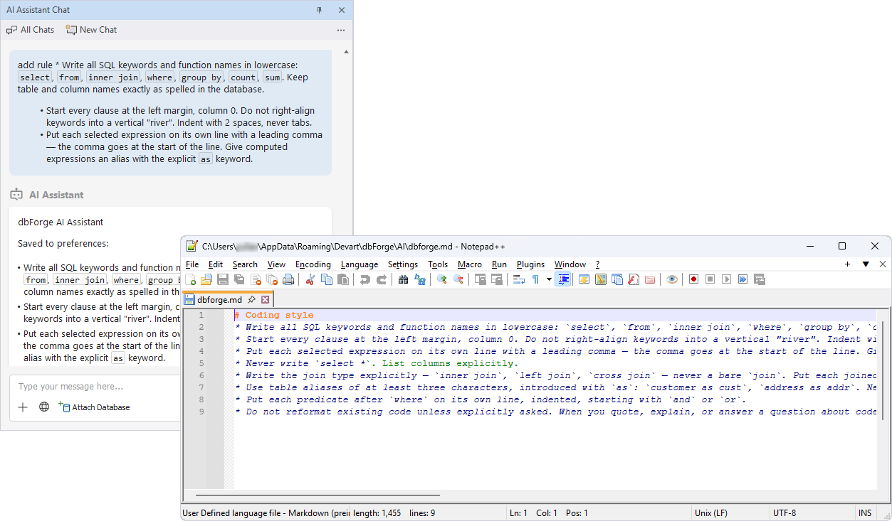 Create custom instructiosns in the AI chat