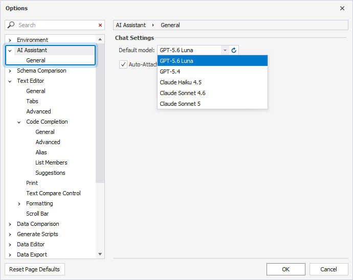Setting a default AI model