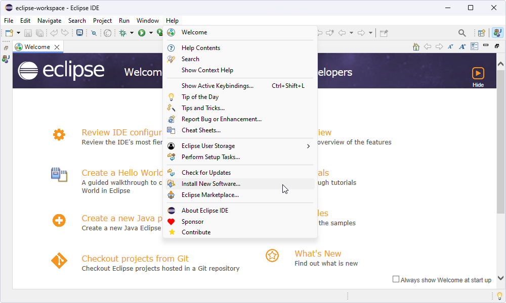 Install new software in Eclipse
