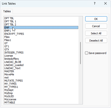 Select the tables to link to