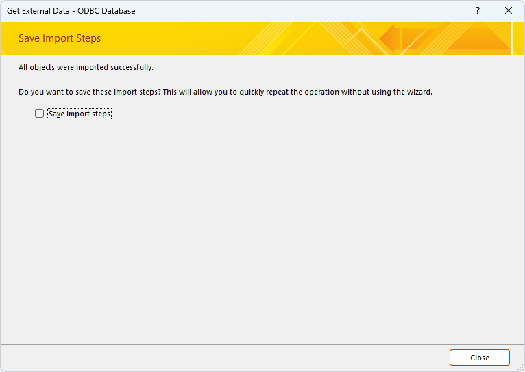 Select the Save import steps checkbox in the Save Import Steps dialog