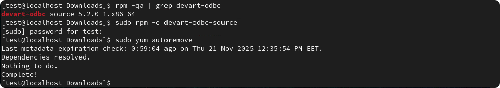 Uninstall ODBC driver on Linux - CentOS