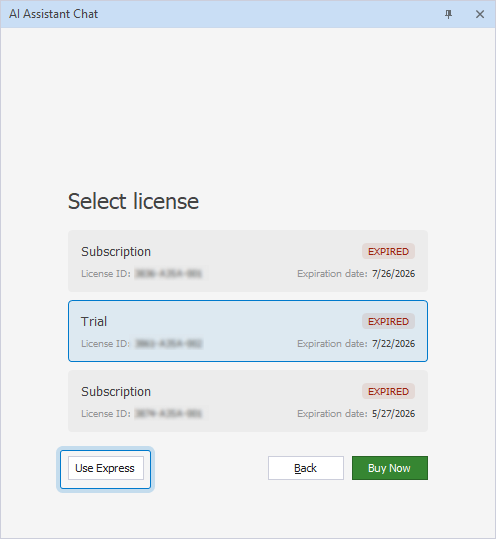 Clicking Use Express for an expired trial version
