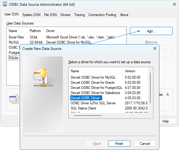 Create a Windows DSN for Devart ODBC Driver