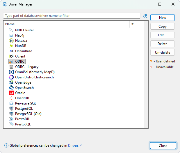 Click Close in the Driver Manager dialog