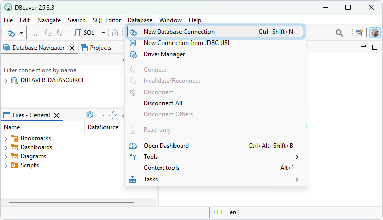 Select Database > New Database Connection