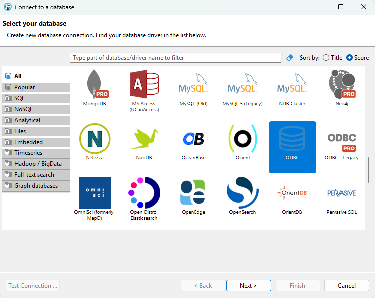 Select your database driver