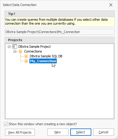 The Select Data Connection dialog