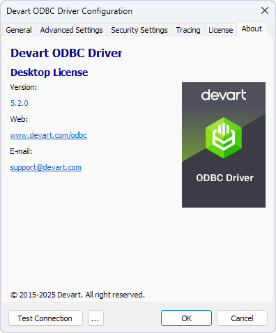 Installed ODBC driver details
