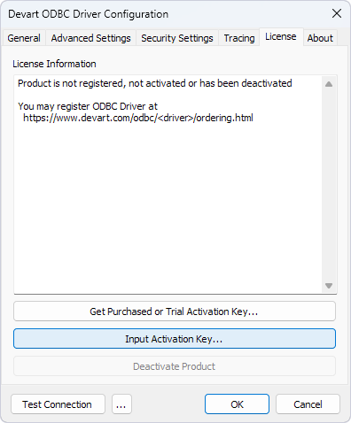 Driver Configuration dialog