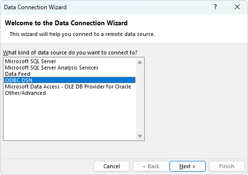 Welcome to the Data Connection Wizard