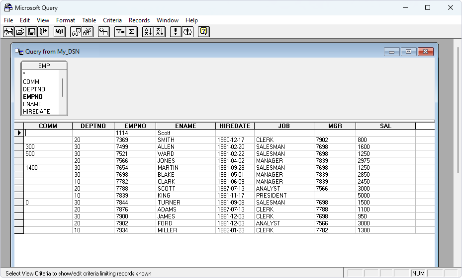 Query from Devart ODBC Driver in Microsoft Query