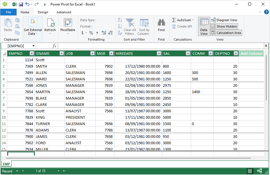 Power Pivot for Excel table data
