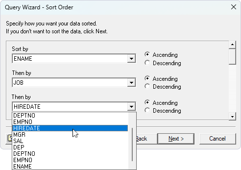 Filter and sort data wizards