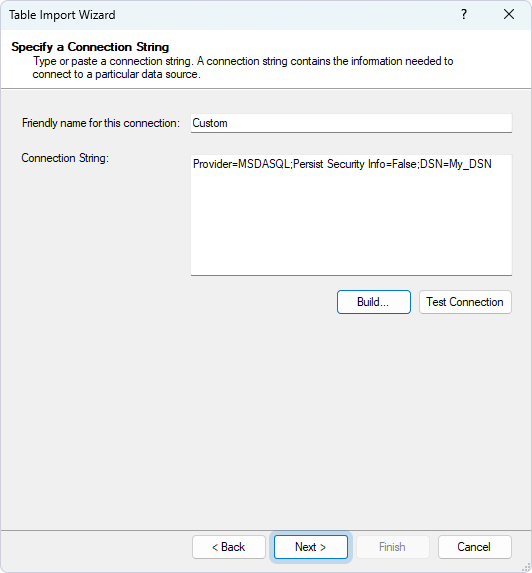Specify the Connection string and click Next