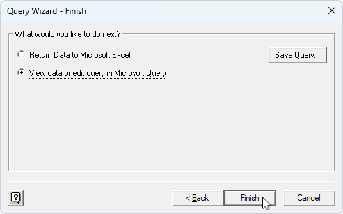 View data or edit query in Microsoft Query