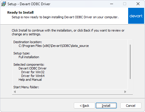 The Ready to Install page