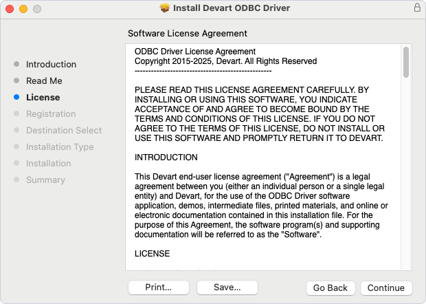 ODBC Driver license information