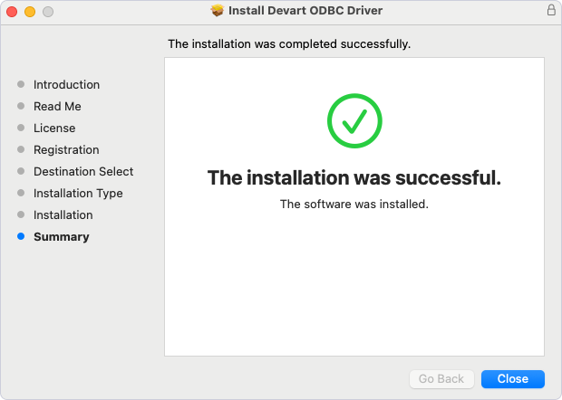 ODBC Driver installation complete
