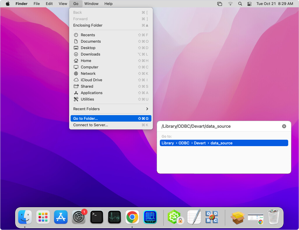 Open ODBC driver installation folder on macOS