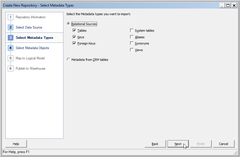 Select the Metadata types