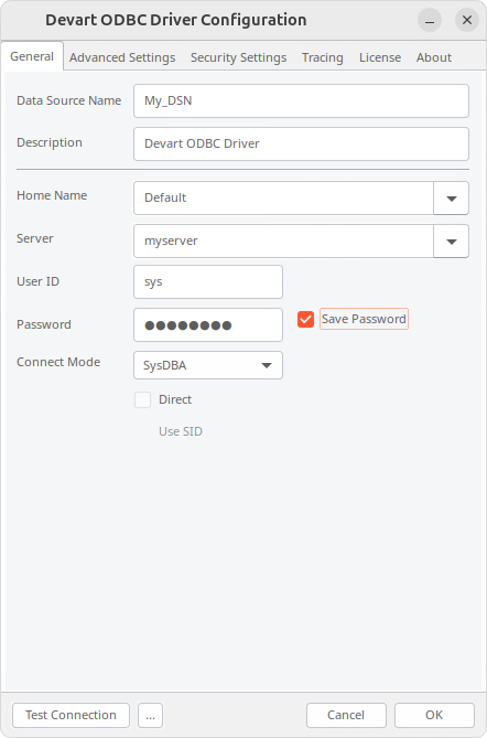 Create a DSN on Linux: connection parameters