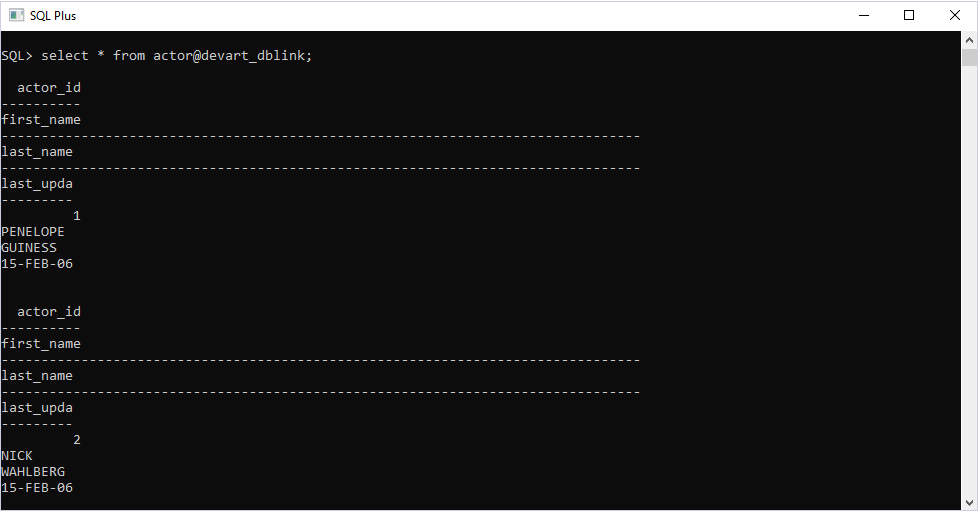 SQL Plus data retrieving from Account