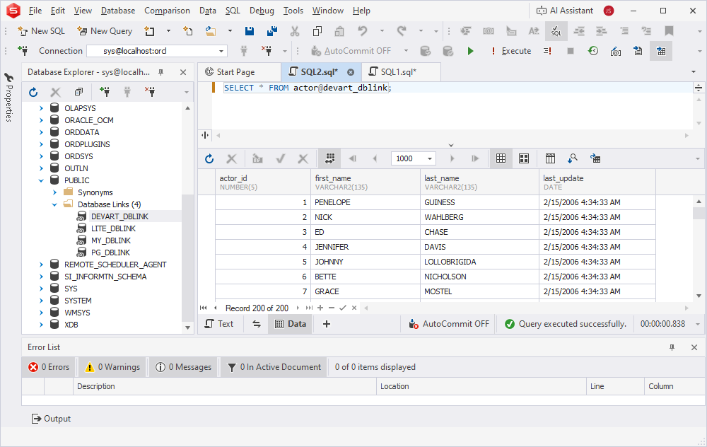 dbForge Studio for Oracle data retrieving from Account