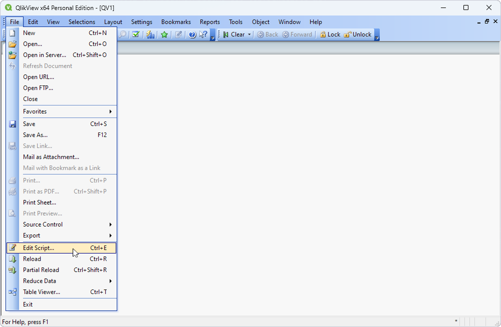 A new sheet with the expanded File menu