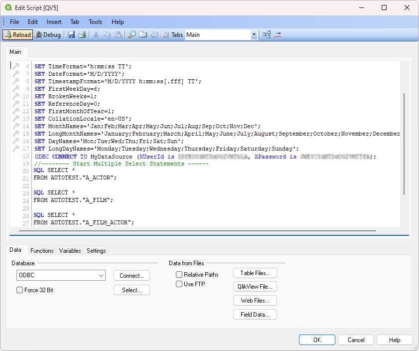 The Edit Script dialog with a SELECT statement