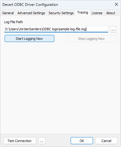 Devart ODBC Driver: Tracing tab