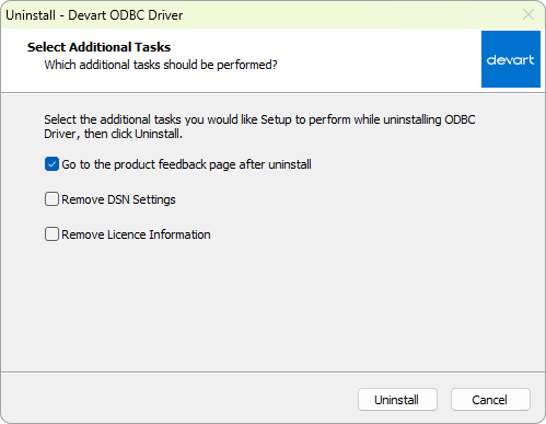 Select Additional Tasks page of the driver's Uninstall wizard.