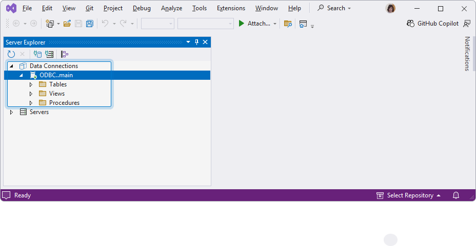 Connect Visual Studio to the data source - Connection created