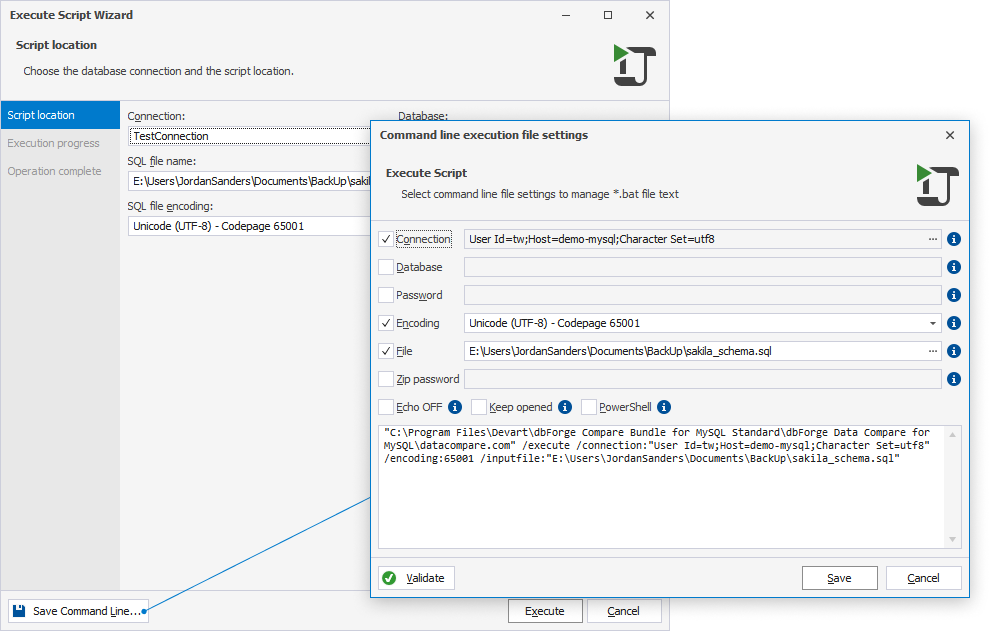 Save the .bat file settings