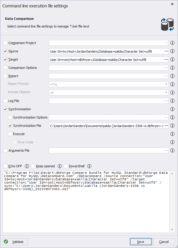 Command line file settings