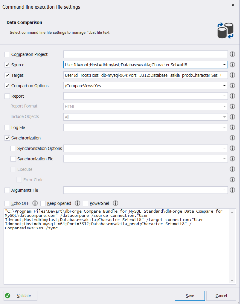 Command line settings