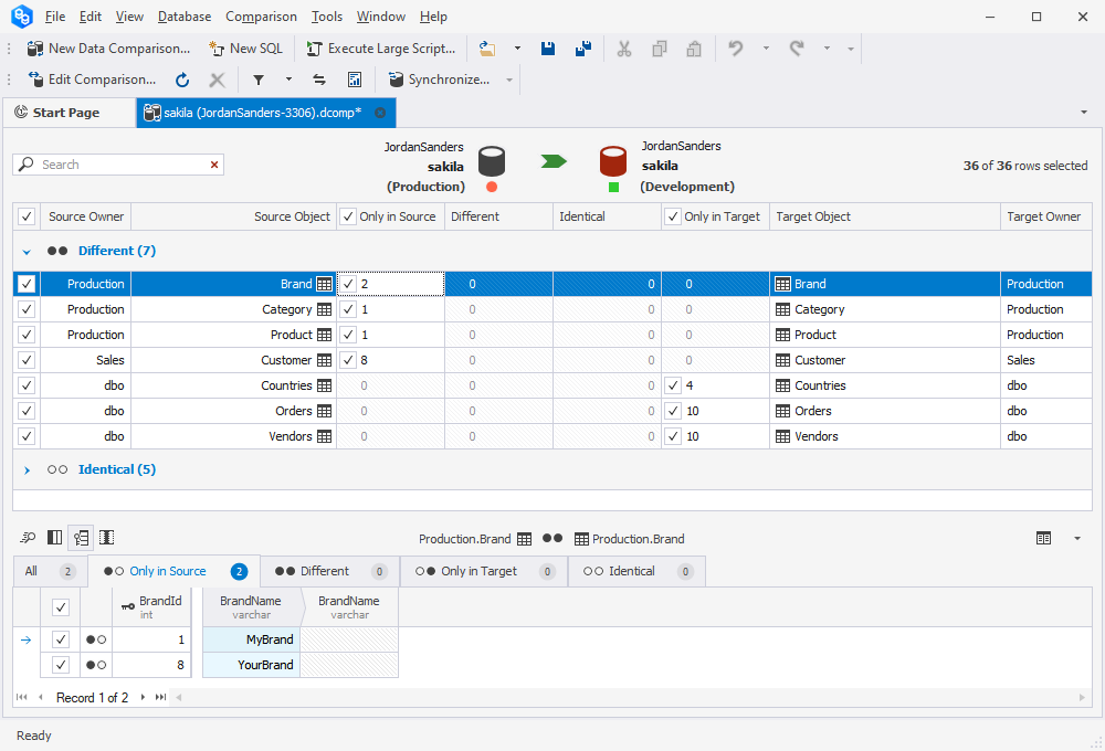 Selecting rows to synchronize