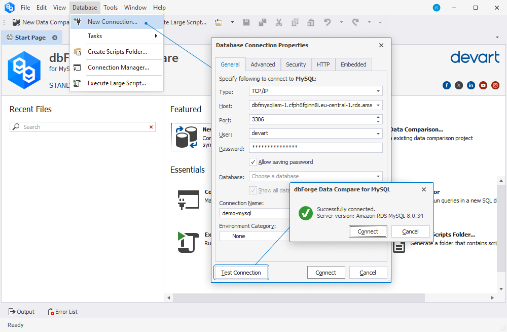 Connect to an Amazon RDS MySQL database