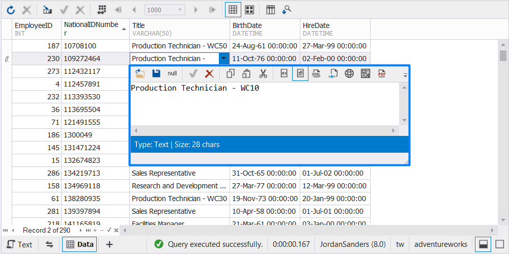 Data Editor in the Grid view