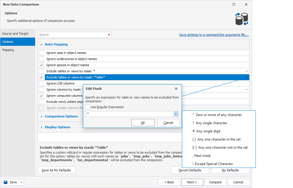 Filter database objects by mask