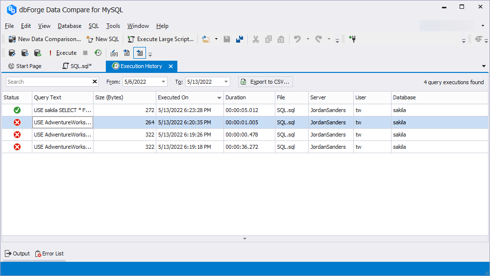 SQL Query History