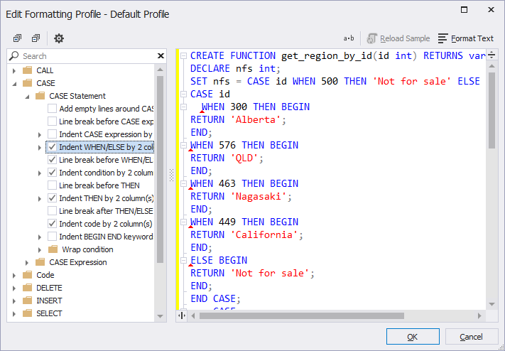 Formatting profiles