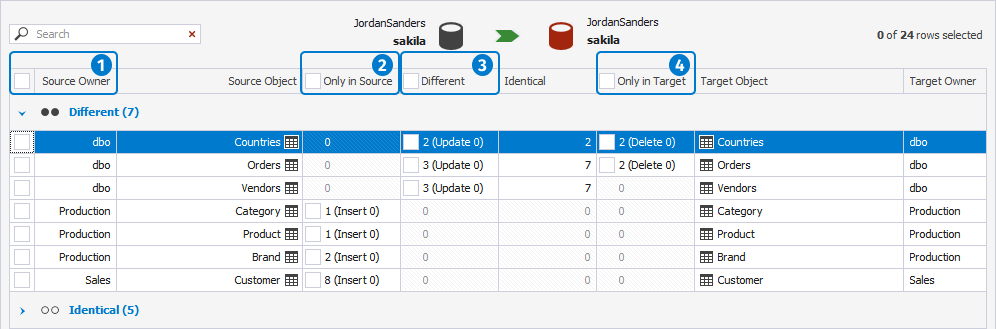 How to select rows to synchronize