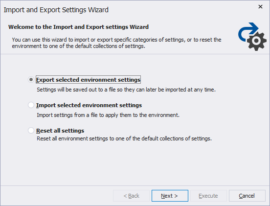 Import and Export Settings Wizard