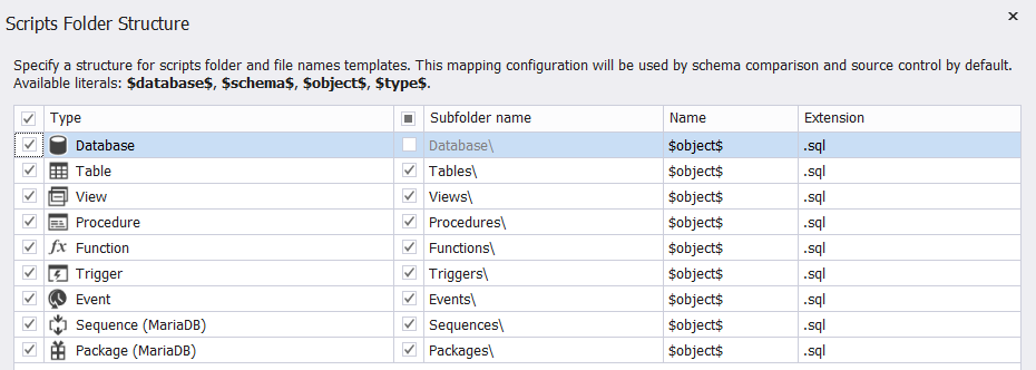 Customize the scripts folder structure and file name templates