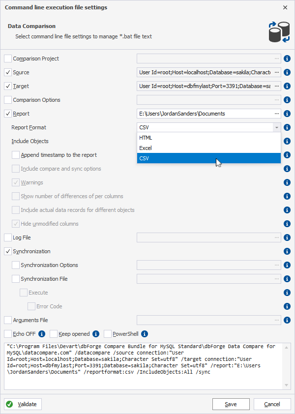 Set up a report file format